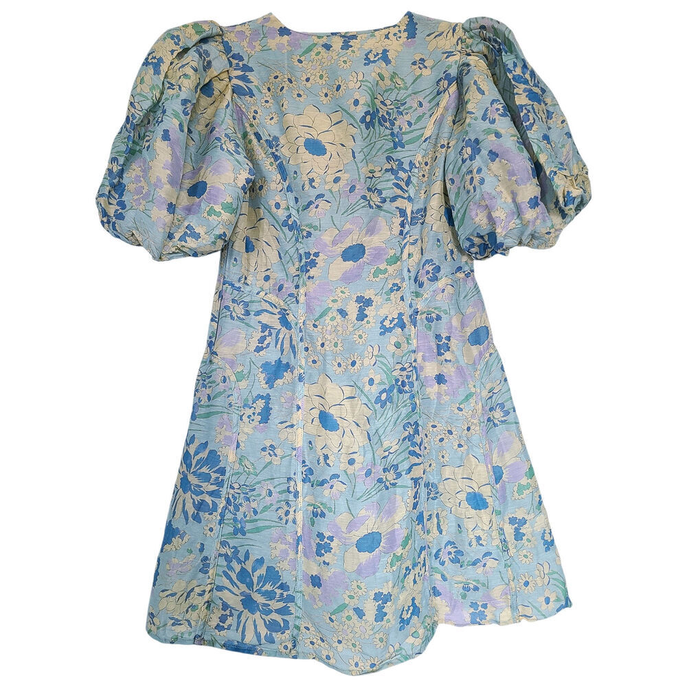 Anthropologie Lovaan Adeline Floral Linen Silk Blend Mini Dress Size US 6 - Picture 6 of 9
